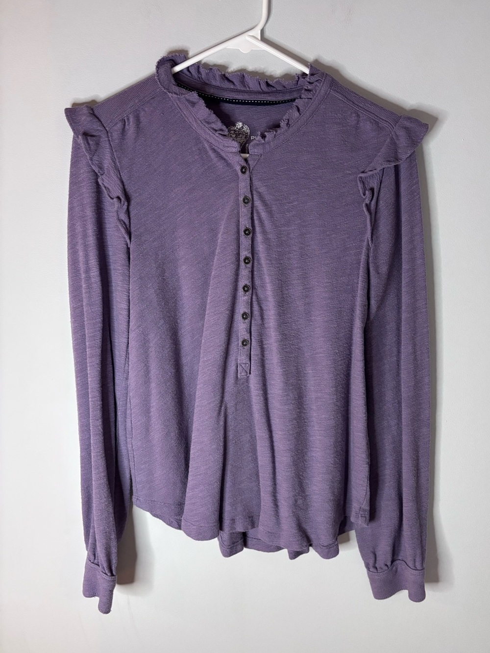 Pilcro Washed Ruffle Henley Top - Picture 2 of 5